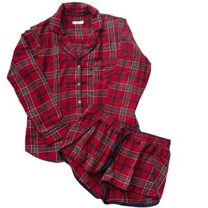 Ugg Red Plaid Button Down Long Sleeve/Shorts Pajama Set- M